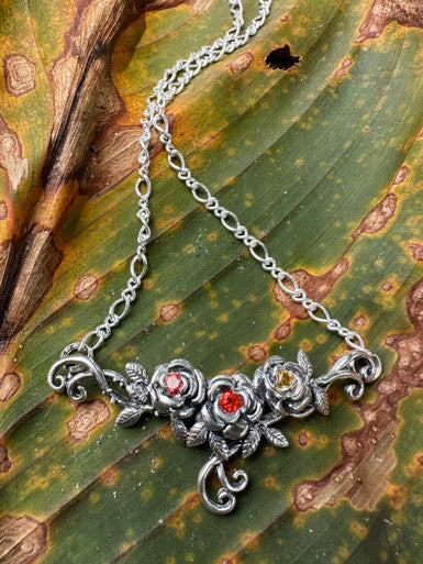 Rose Tendril Pendant with Gemstones  - Sterling Silver