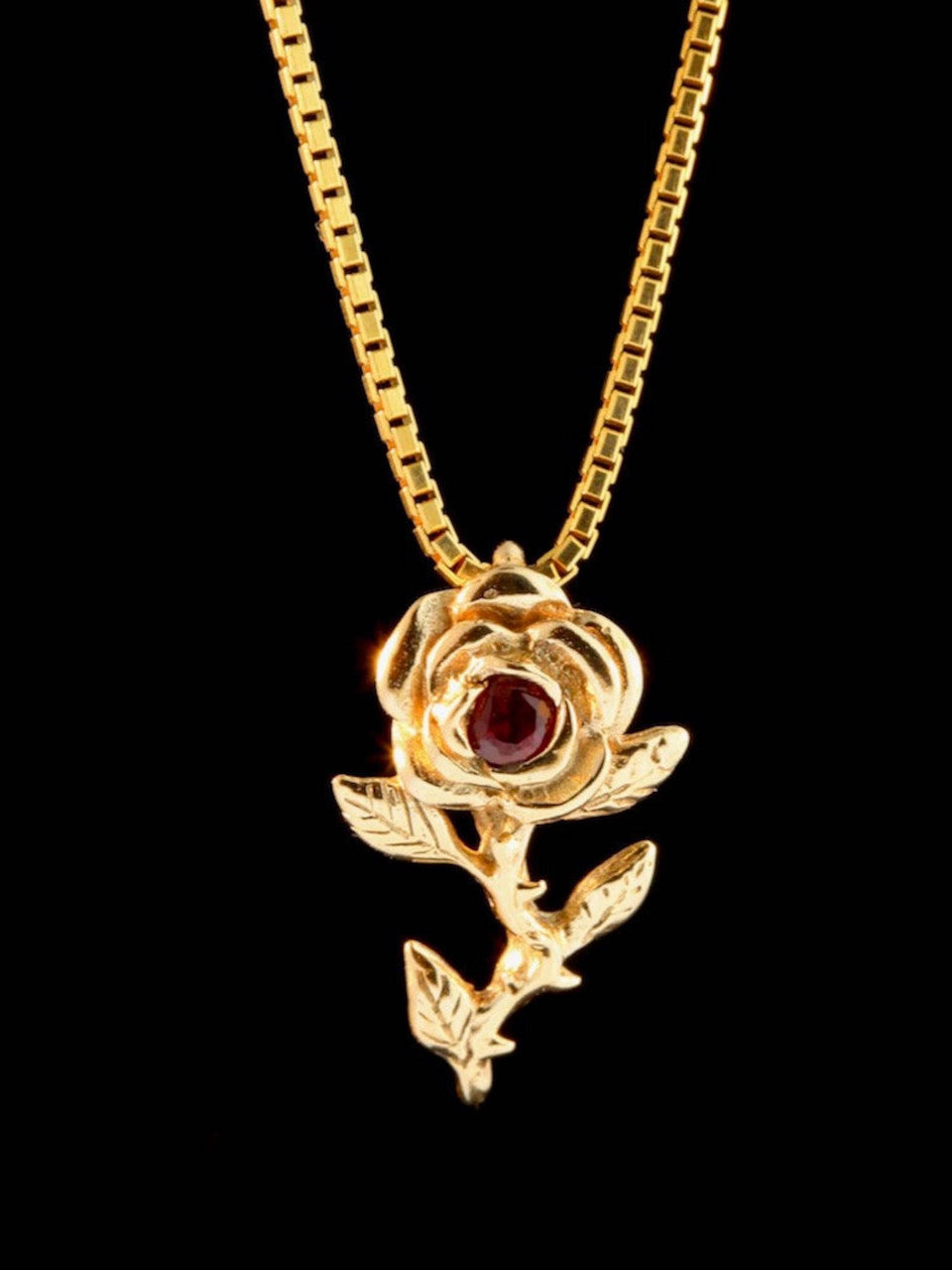 Rose Charm with Ruby - 14k Gold