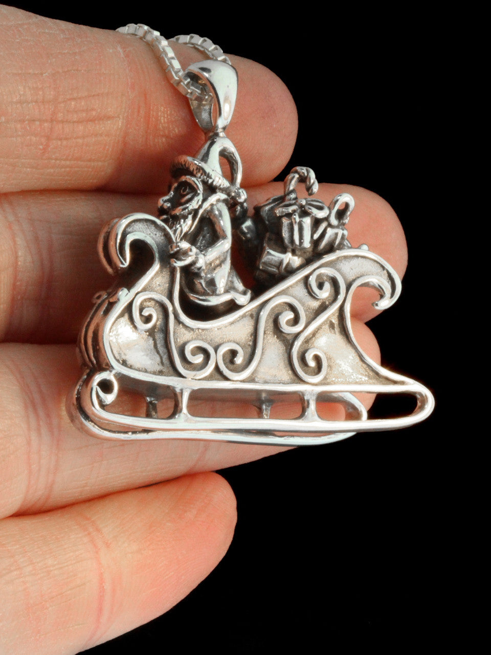 Santa Clause and Sleigh Pendant - Sterling Silver