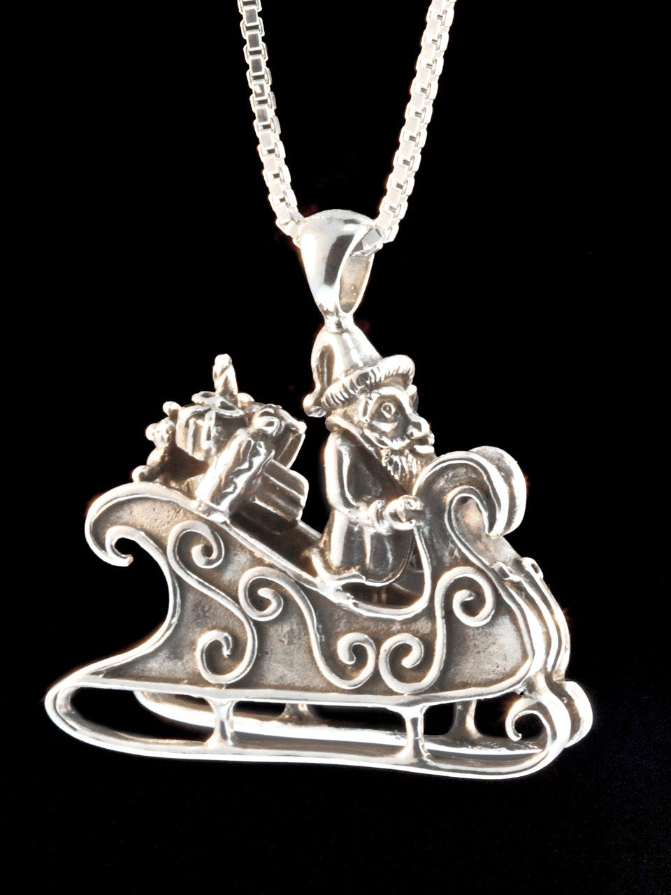 Santa Clause and Sleigh Pendant - Sterling Silver