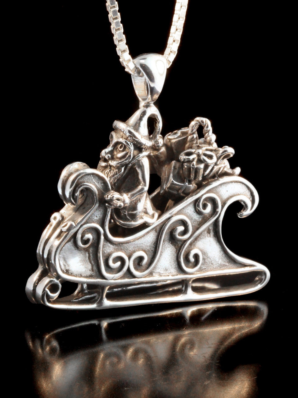 Santa Clause and Sleigh Pendant - Sterling Silver