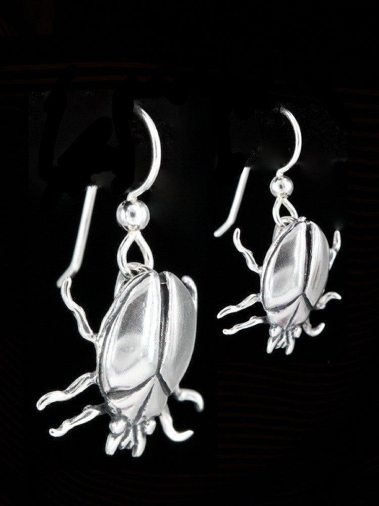 Scarab Beetle Earrings - Sterling Silver
