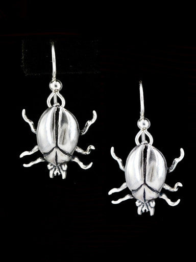 Scarab Beetle Earrings - Sterling Silver