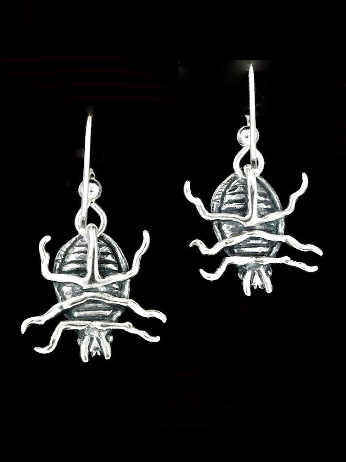 Scarab Beetle Earrings - Sterling Silver