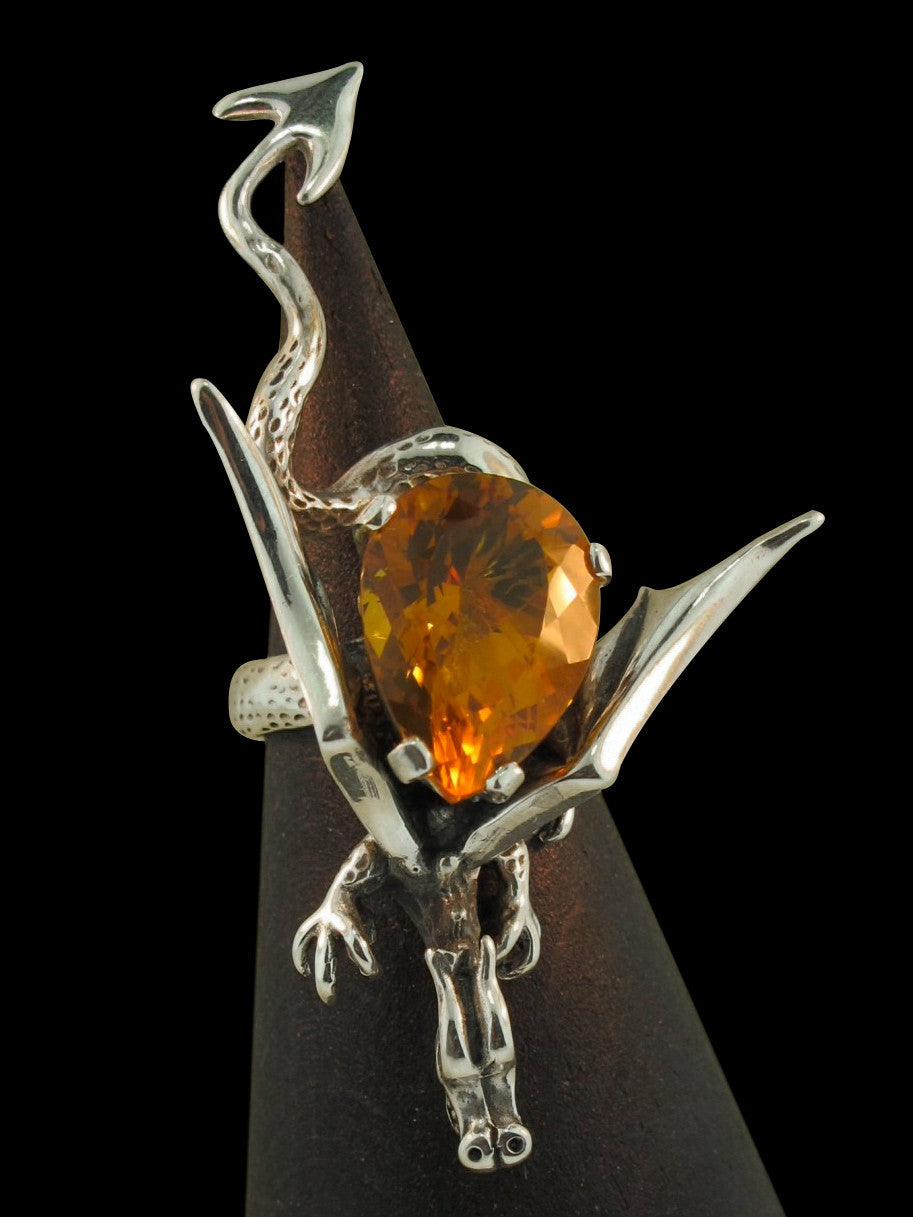 Sculpture Dragon Ring With Citrine - Sterling Silver