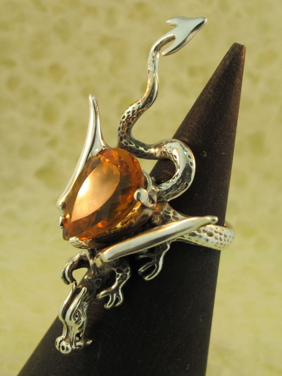 Sculpture Dragon Ring With Citrine - Sterling Silver