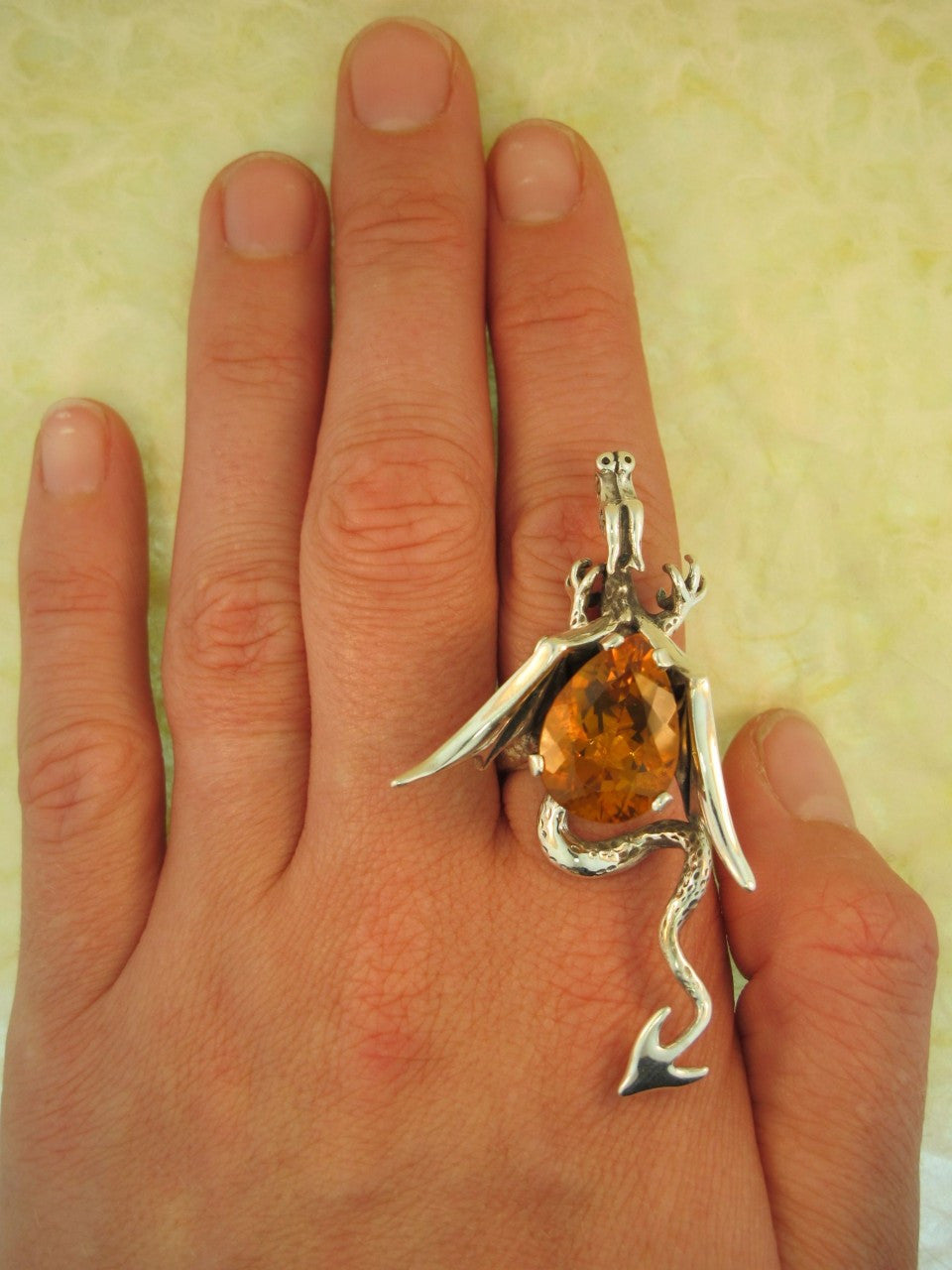 Sculpture Dragon Ring With Citrine - Sterling Silver