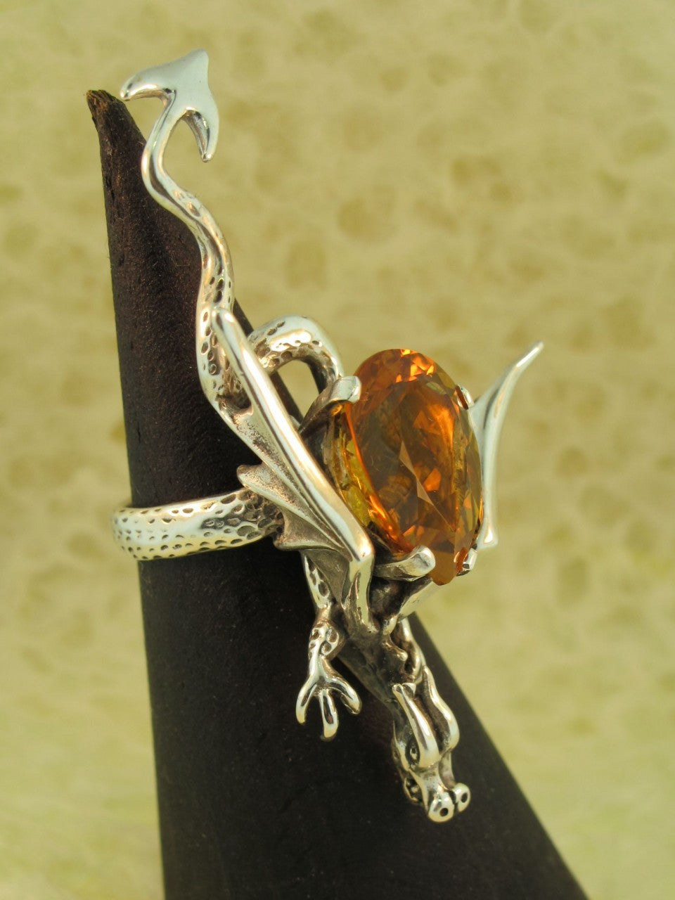 Sculpture Dragon Ring With Citrine - Sterling Silver