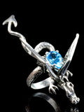 Dragon Sculpture Ring with Gemstone - Sterling Silver