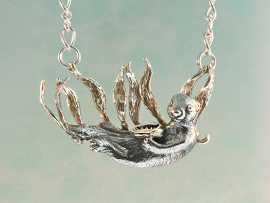 Sea Life - Sea Otter Pendant with Gold Kelp and Gold Abalone