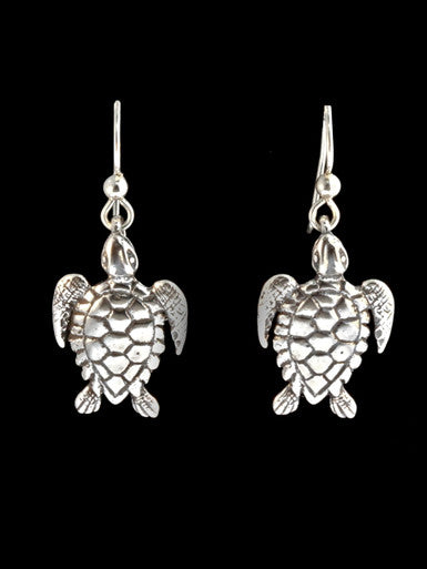 Sea Turtle Charm Earrings - Sterling Silver