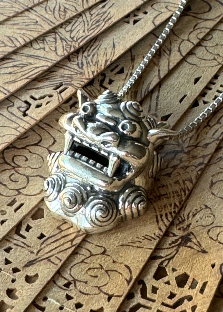 Shisa Guardian Head Pendant - Sterling Silver