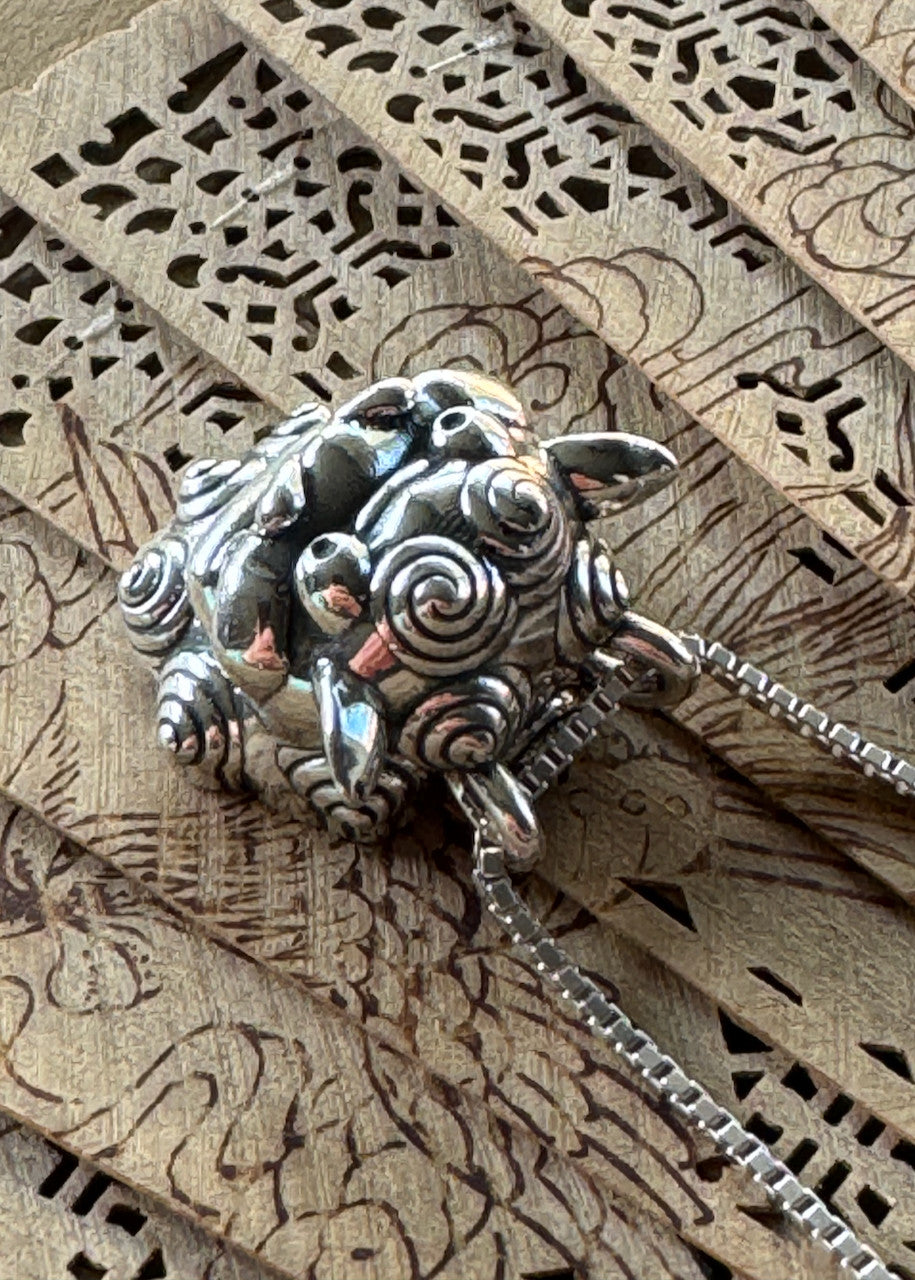 Shisa Guardian Head Pendant - Sterling Silver