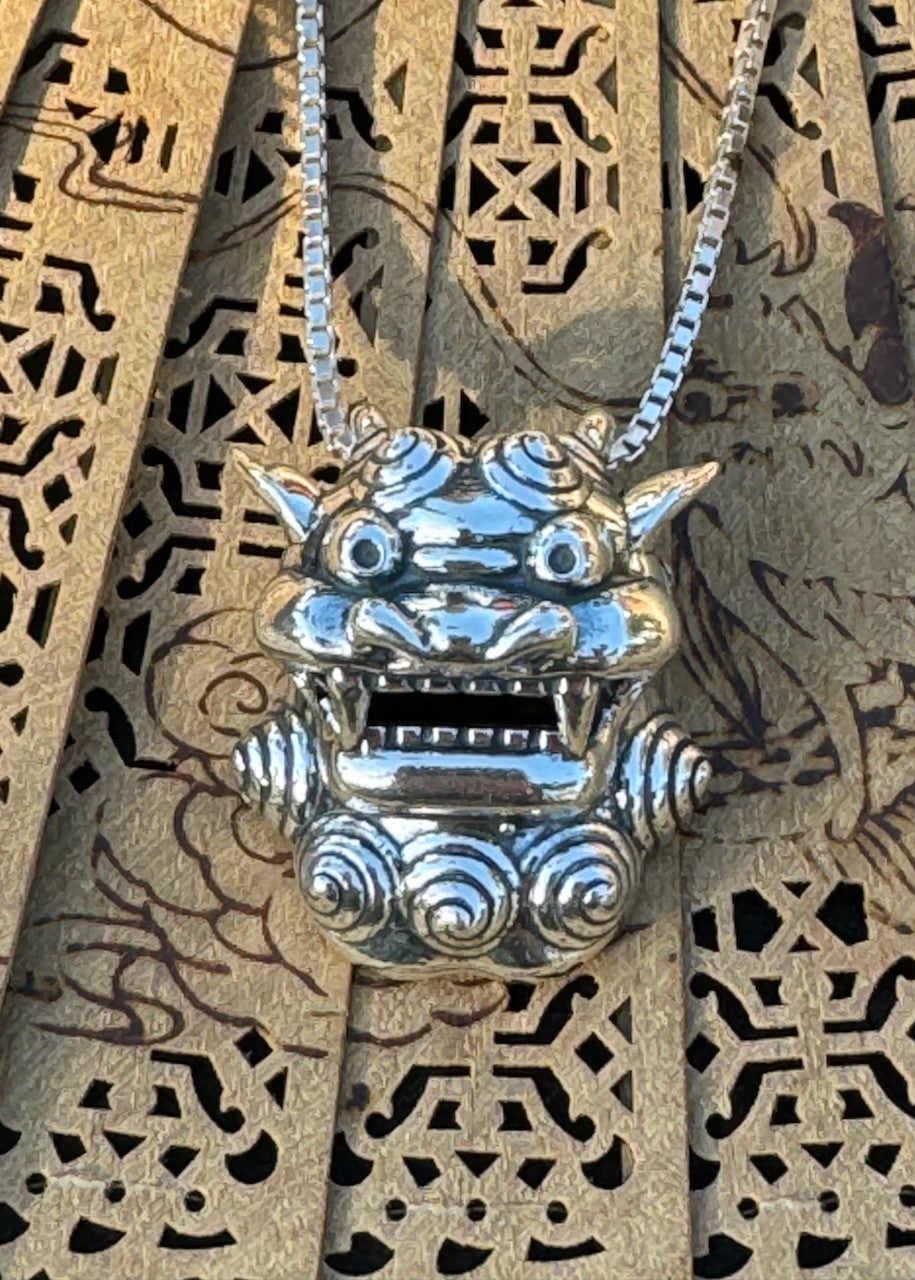 Shisa Guardian Head Pendant - Sterling Silver