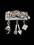 Garden Charm Pin with Snail - Sterling Silver