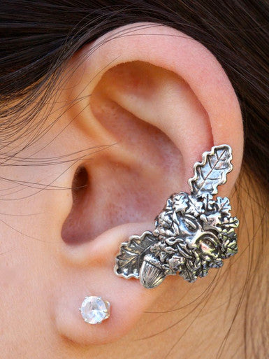Green Man Ear Cuff - Silver