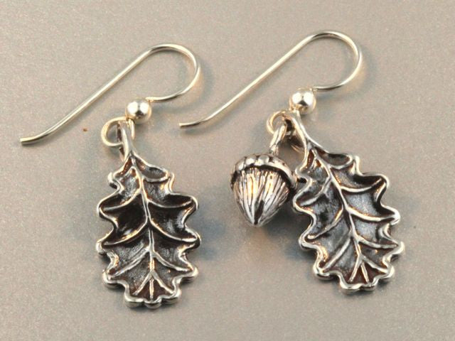 Silver Oak Leaf and Acorn Earrings