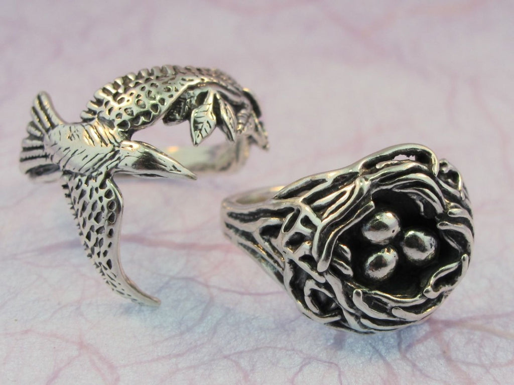 Bird and Bird Nest Ring - Sterling Silver Version