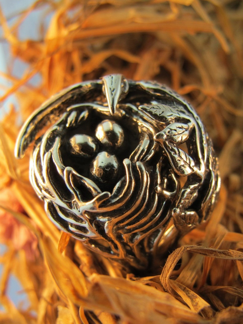 Bird and Bird Nest Ring - Sterling Silver Version