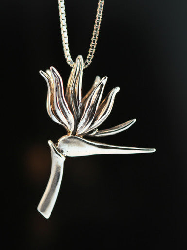 Bird of Paradise Flower Pendant - Silver
