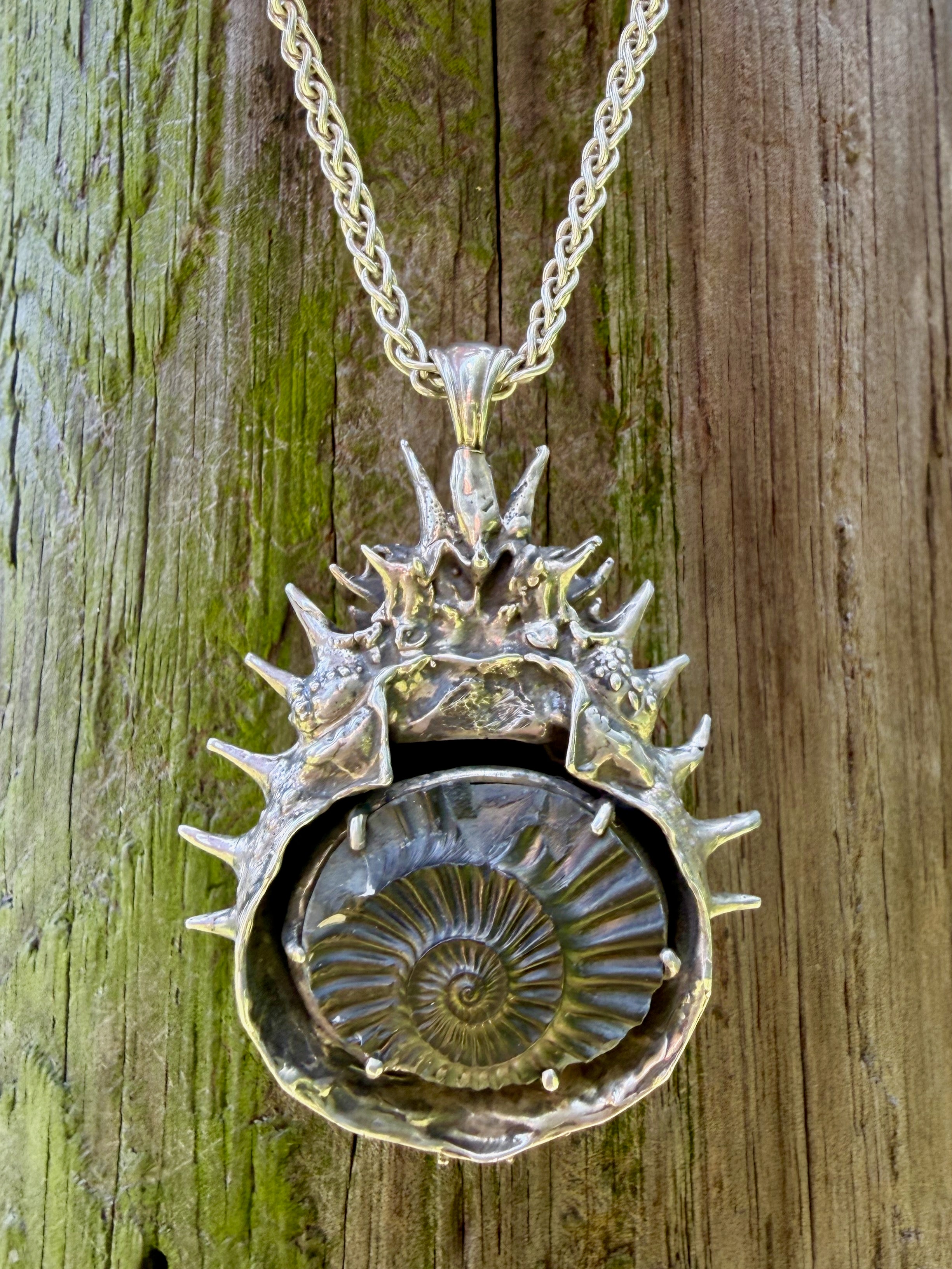 Adriatic Spider Crab Carapace with Ammonite Fossil Negative Treasure - Sterling Silver