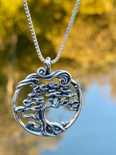 Cypress - Bonsai Tree Pendant - Silver