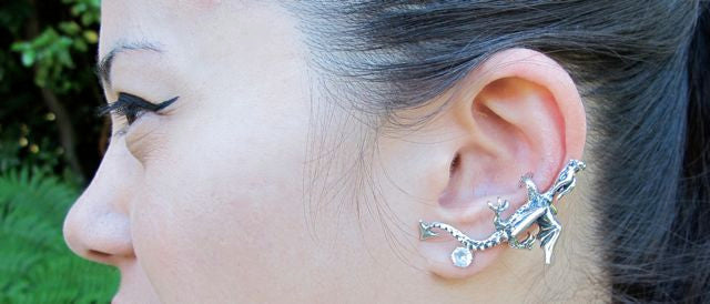 Dragon Ear Climber Cuff in Silver
