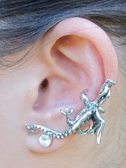 Dragon Ear Climber Cuff in Silver
