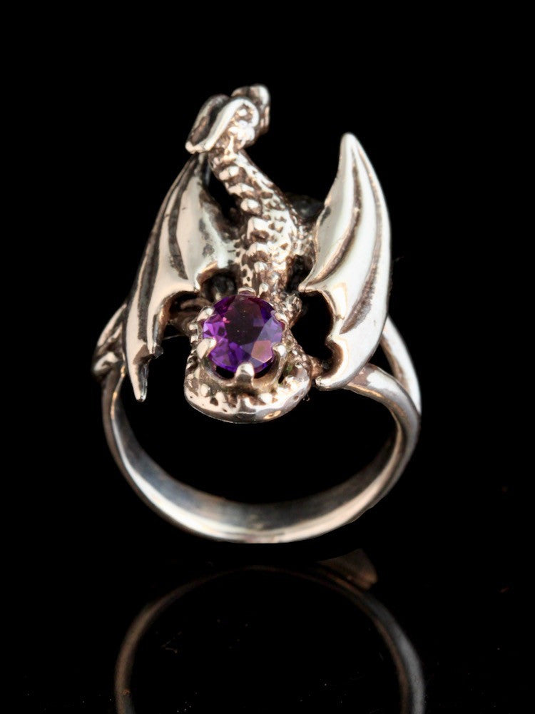 Silver Glider Dragon Ring with Amethyst