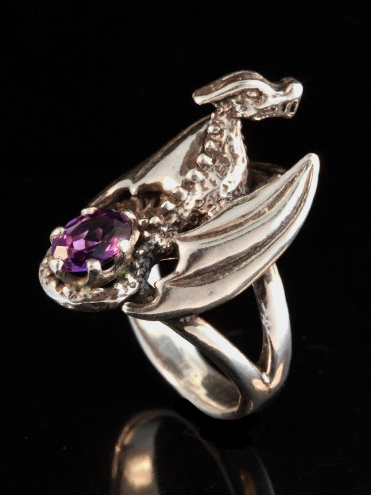 Silver Glider Dragon Ring with Amethyst