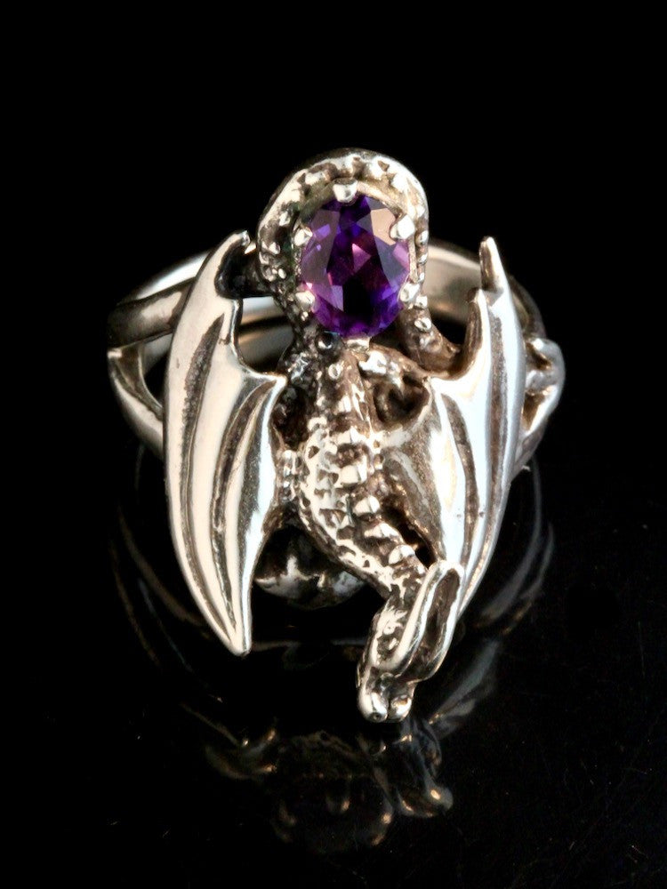 Silver Glider Dragon Ring with Amethyst