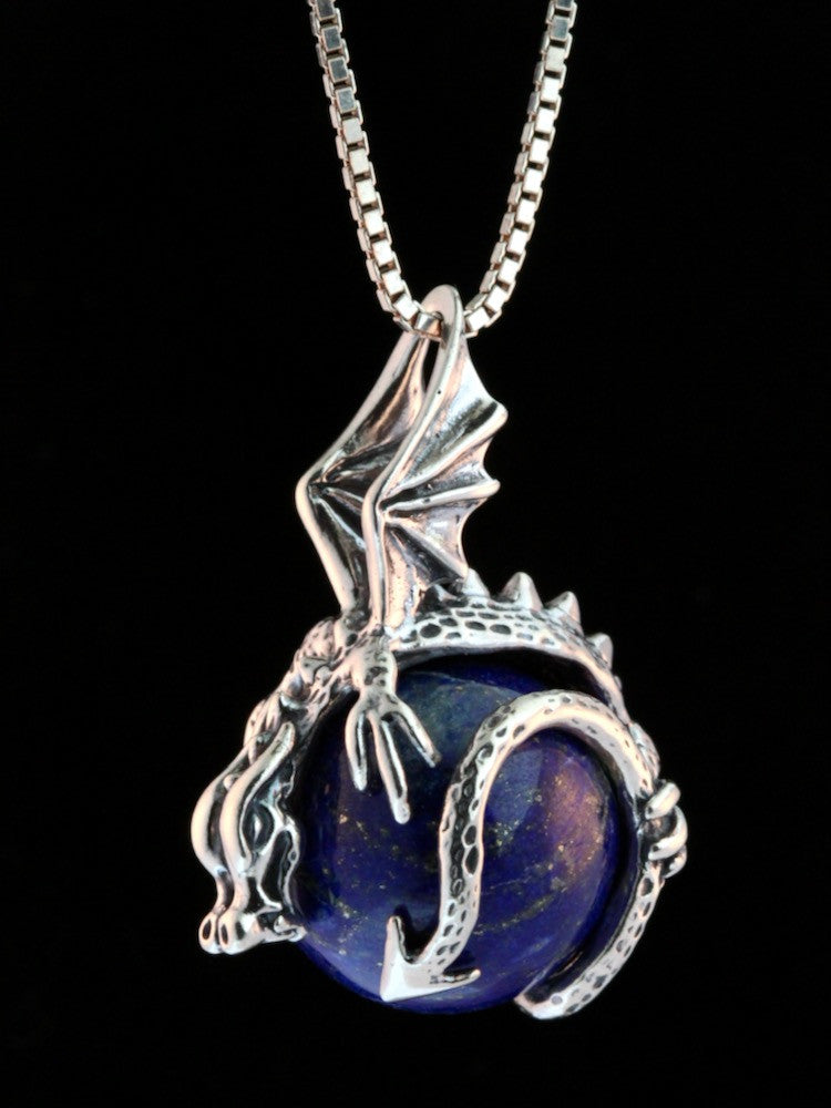 Dragon Orb Pendant with Lapis Orb- Silver
