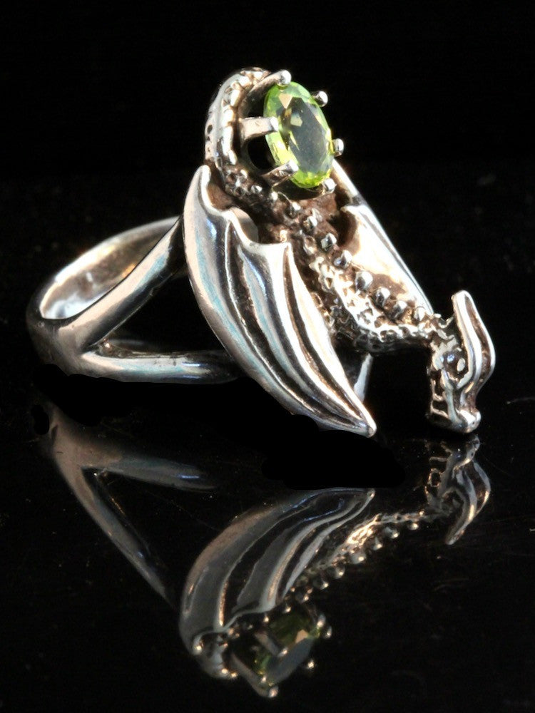 Silver Glider Dragon Ring with Peridot