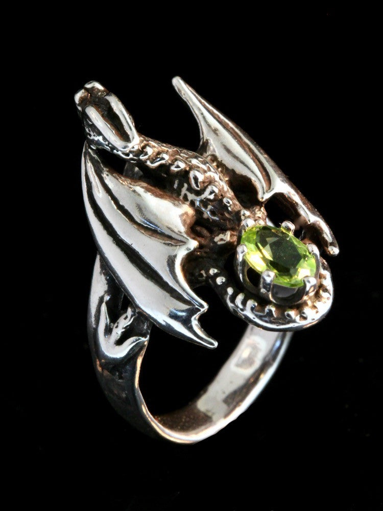 Silver Glider Dragon Ring with Peridot
