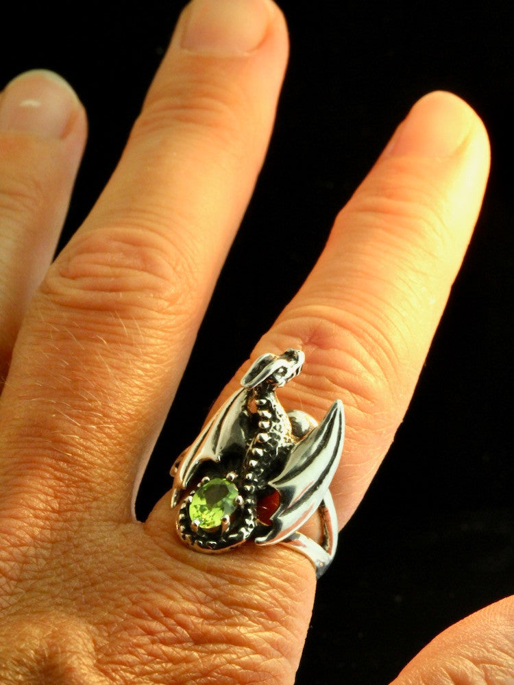Silver Glider Dragon Ring with Peridot