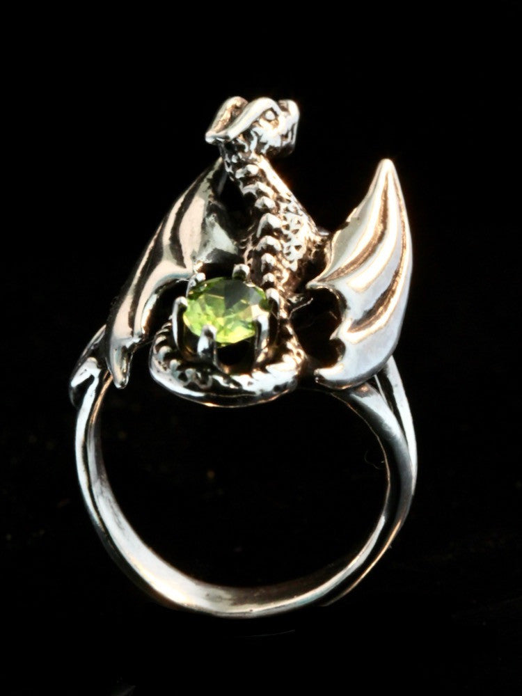 Silver Glider Dragon Ring with Peridot