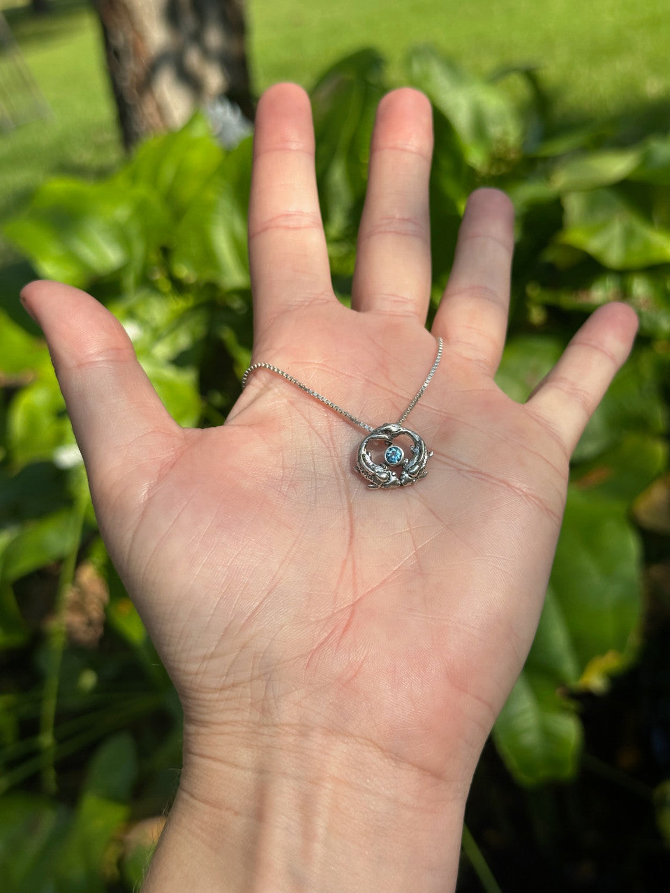 Koi Love Charm with Blue Topaz - Silver