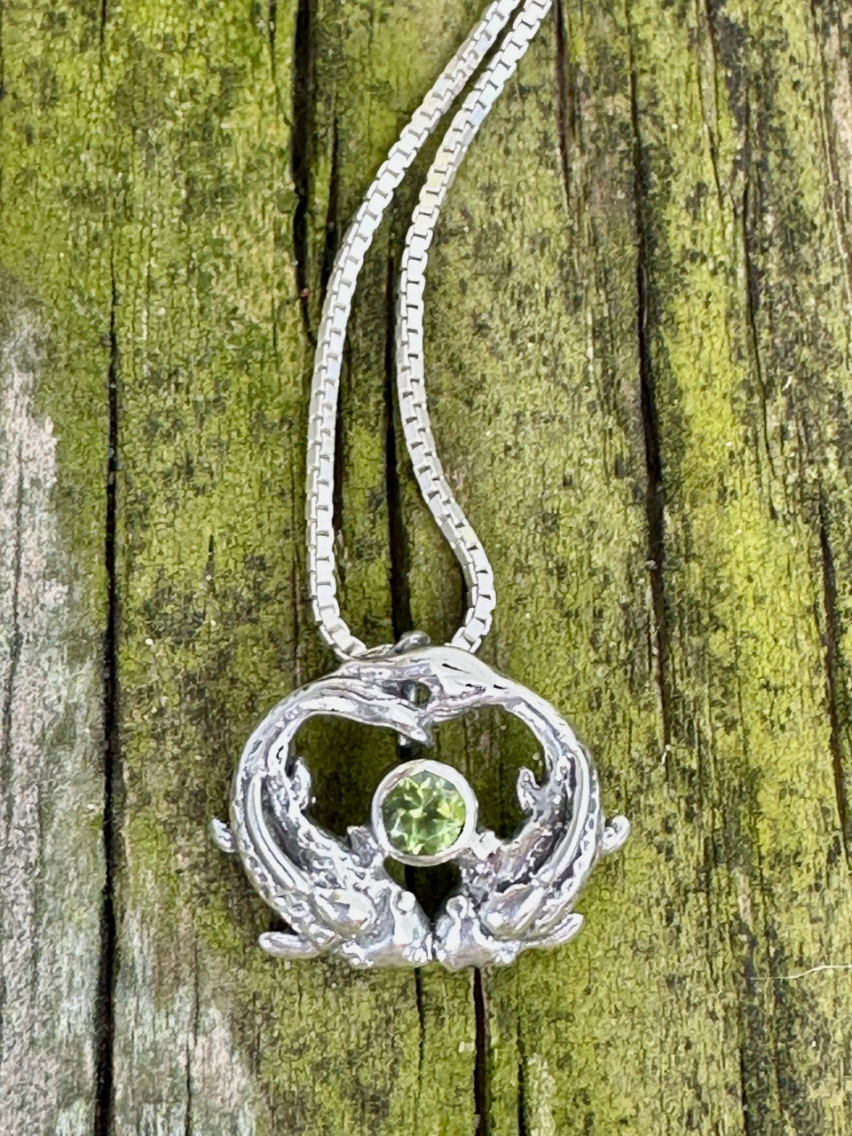 Koi Love Charm with Peridot - Silver