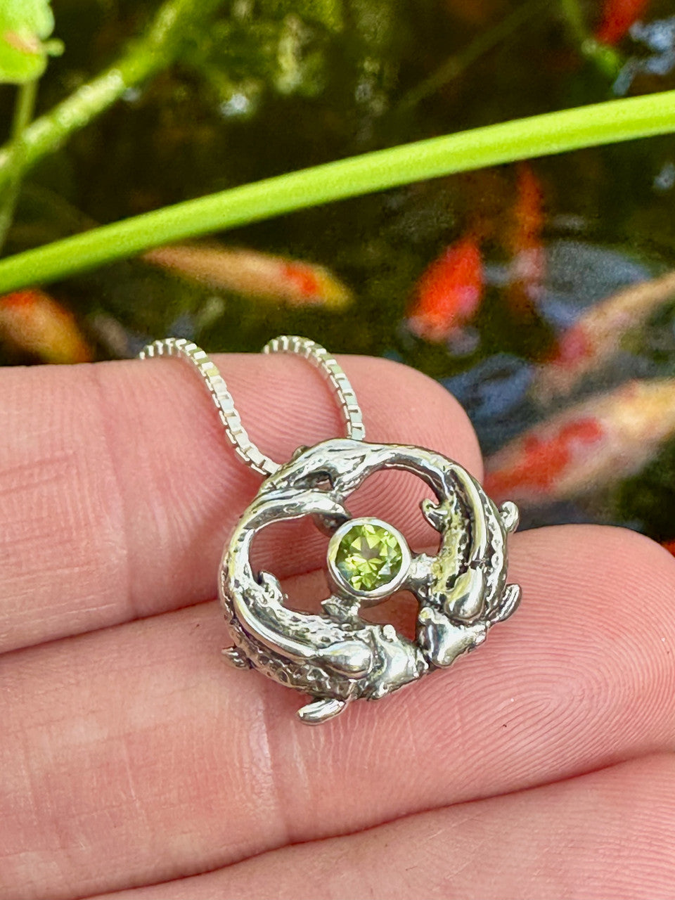 Koi Love Charm with Peridot - Silver