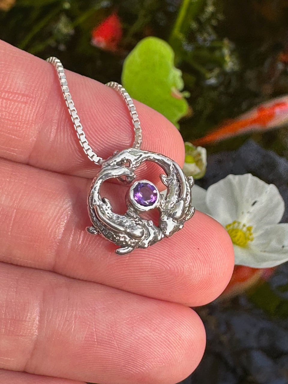 Koi Love Charm with Amethyst - Silver
