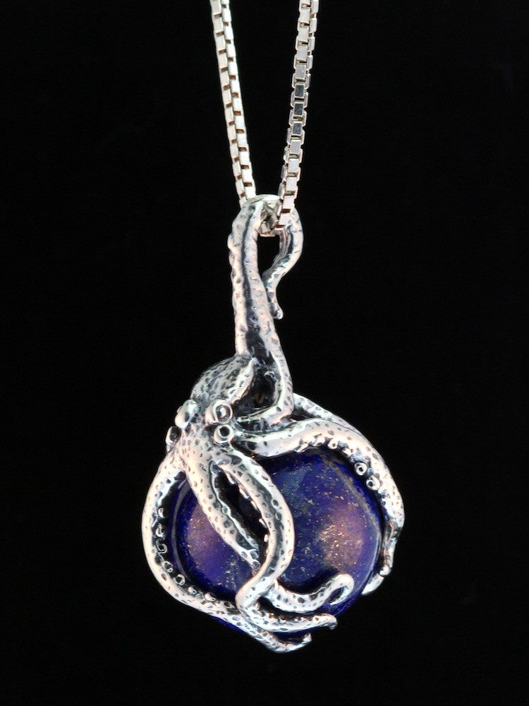 Octopus Pendant w/ Lapis Orb in Silver