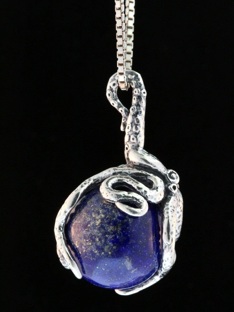 Octopus Pendant w/ Lapis Orb in Silver