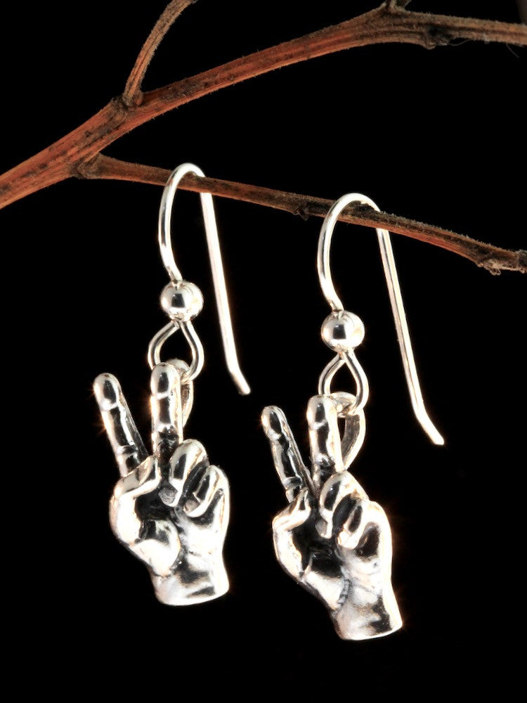 Peace Hand Sign Earrings - Silver