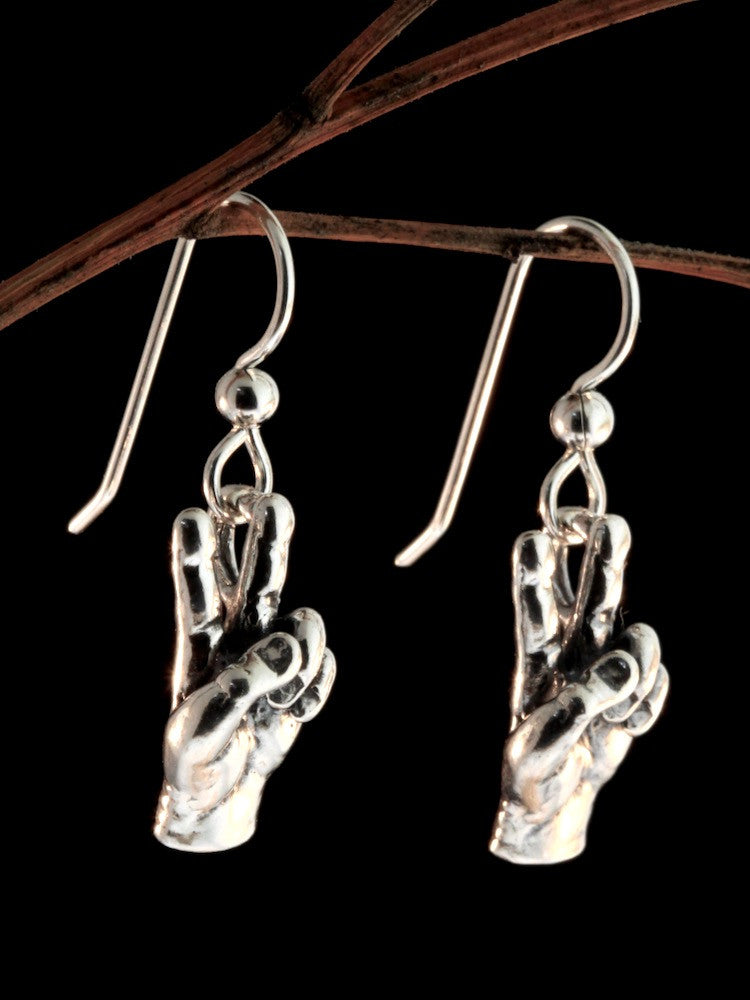 Peace Hand Sign Earrings - Silver