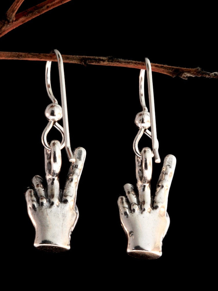 Peace Hand Sign Earrings - Silver