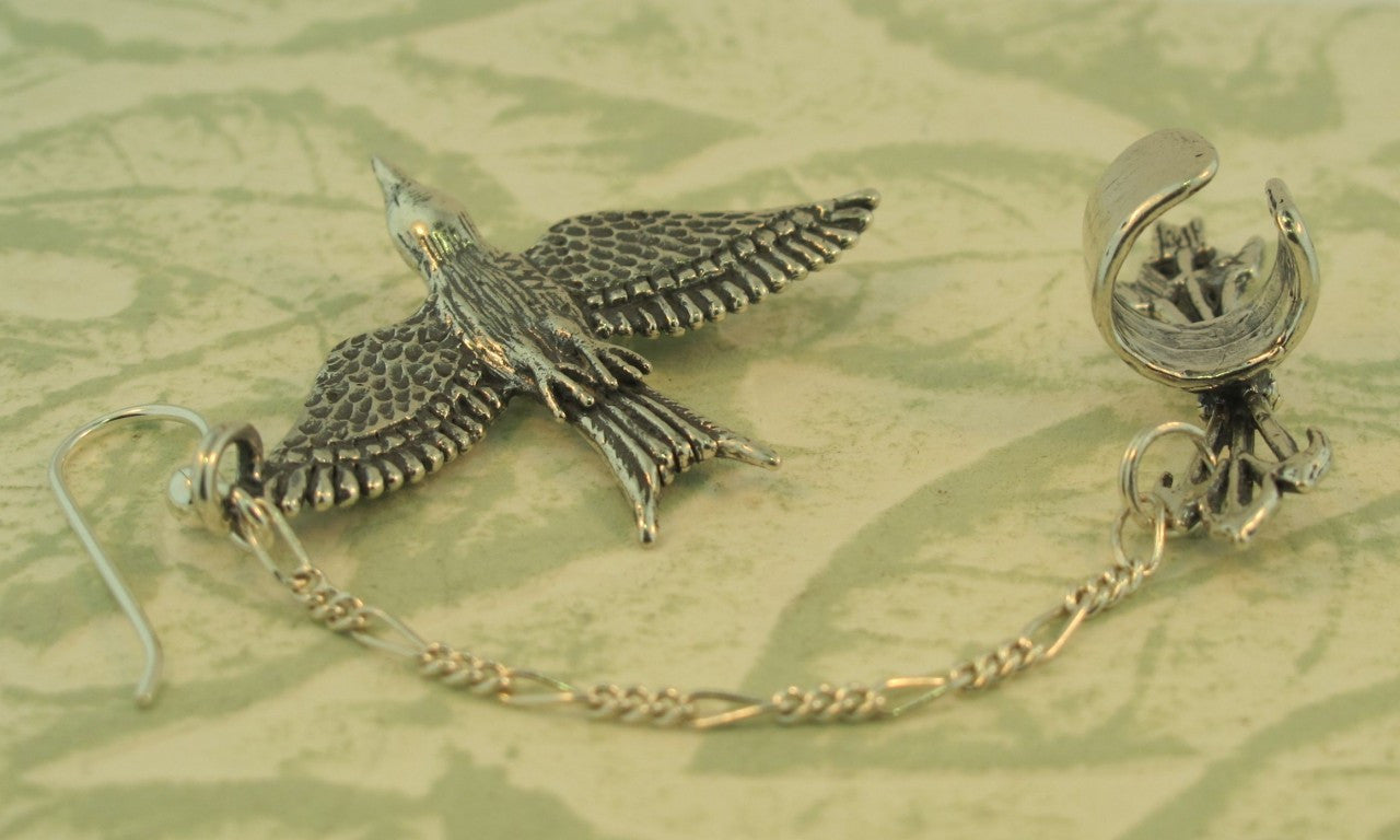 Silver Quiver and Arrows Ear Cuff and Mocking Jay - Bajoran Style in Silver