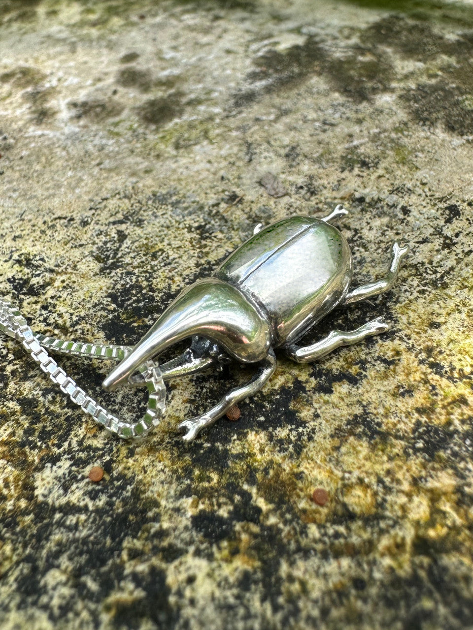Rhinoceros Beetle Charm in Silver