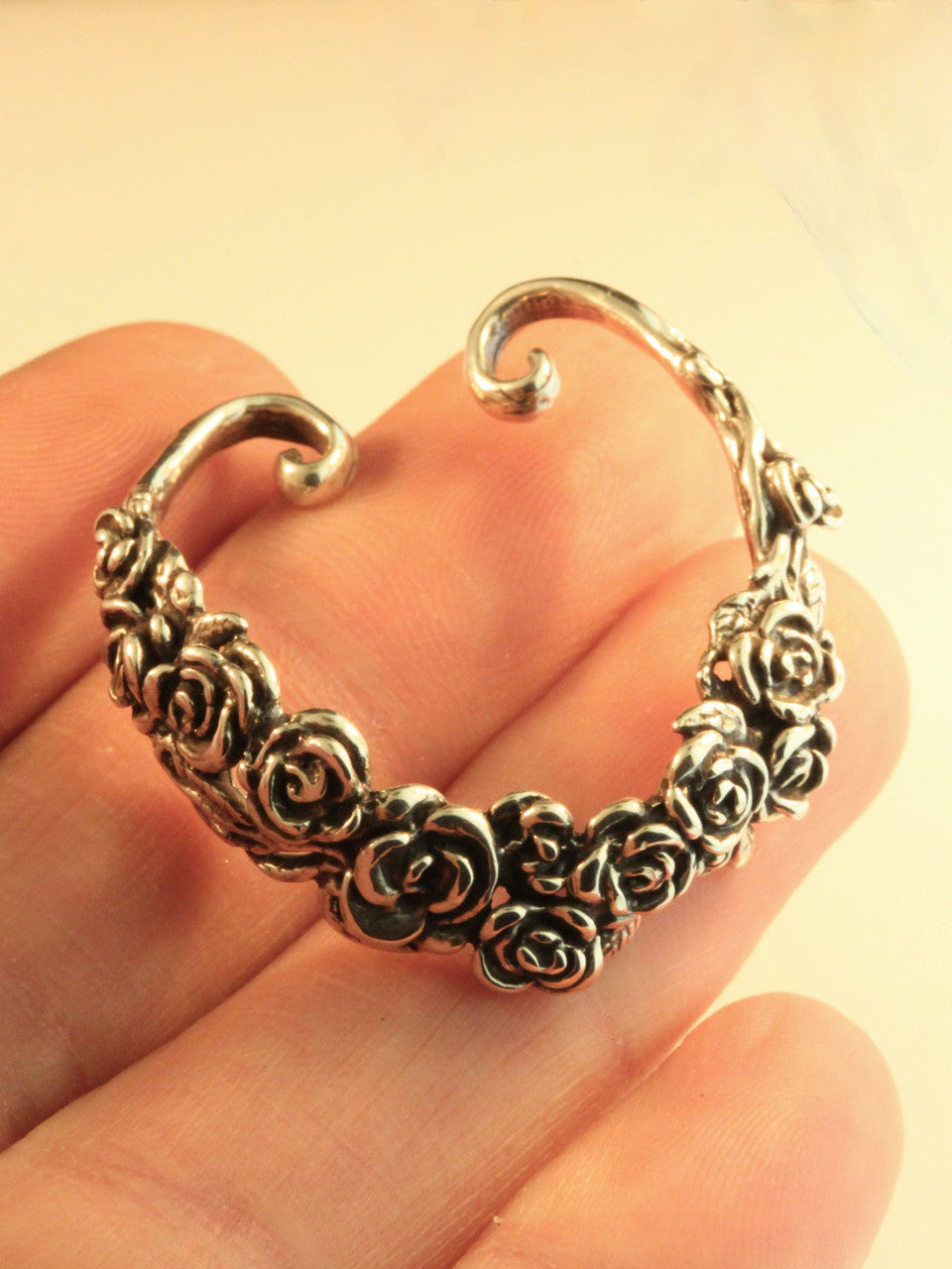 Rose Tendril Ear Hoop - Silver