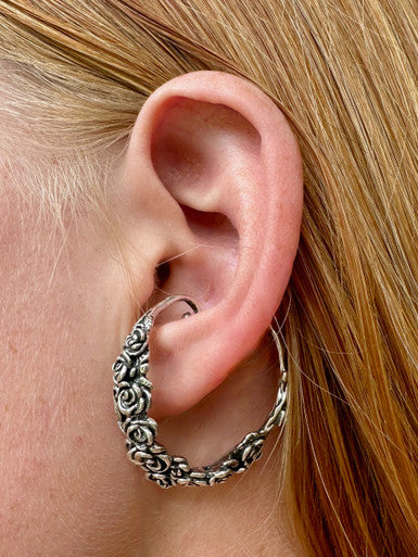 Rose Tendril Ear Hoop - Silver