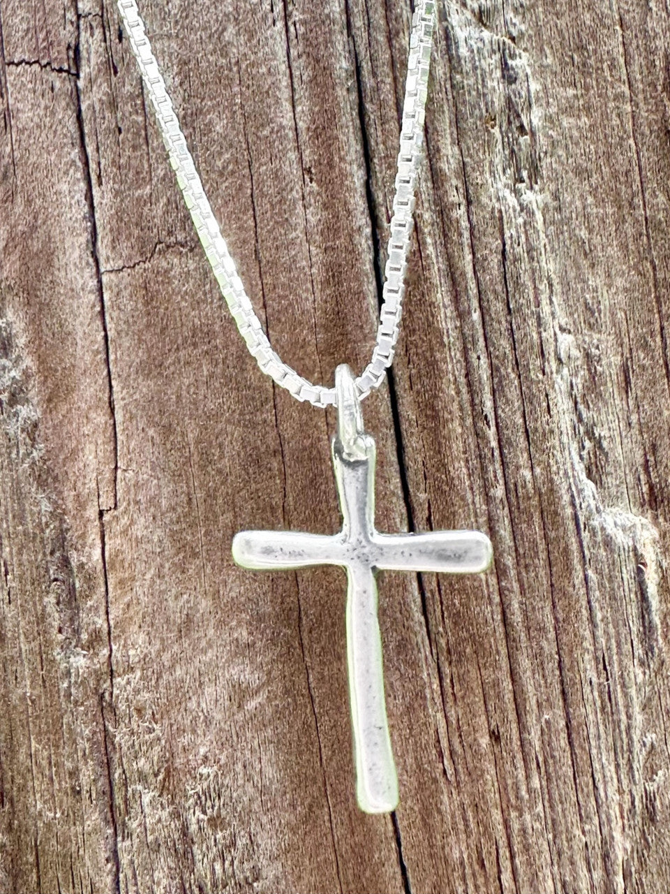 Wooden Cross Charm - Silver
